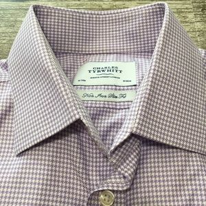 Charles Tyrwhitt Non Iron Slim Fit Houndstooth Button Shirt Men’s 16/34 Lavender